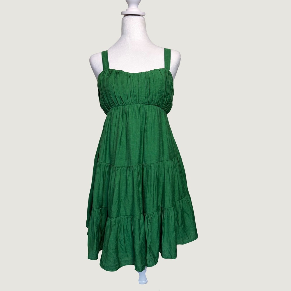 Express Green Tiered Mini Dress XS Empire Waist Sleeveless Adjustable Straps‎